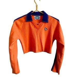 VTG Y2K SPIKE AND THE BOYZ Crop Top Sz S Collar Rib Knit LS Butterfly Patch SATB